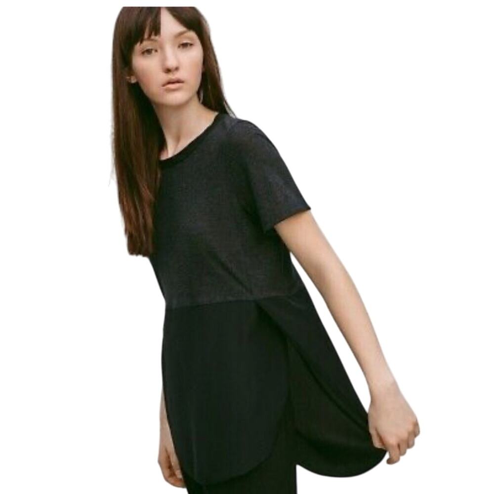 Aritzia Wilfred Mixed Media Blouse, Black Silk and Rayon Tunic, Size Small